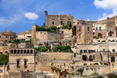 Matera kasabası, İtalya Sassi bölgeleri. Basilicata bölgesindeki antik bir kasaba. UNESCO Dünya Mirası Alanı.