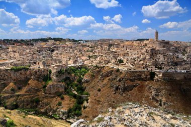 Matera kasabası, İtalya Sassi bölgeleri. Basilicata bölgesindeki antik bir kasaba. UNESCO Dünya Mirası Alanı.