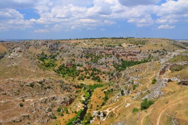 Matera Kanyonu, İtalya. Basilicata bölgesindeki manzara.