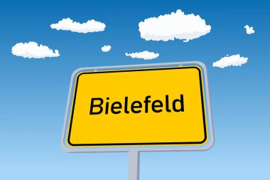 Almanya 'da Bielefeld şehri tabelası. Şehir adı Hoşgeldin Yol İşareti vektör çizimi.
