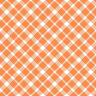 Turuncu beyaz kumaş kumaş taşıyıcısı. Damalı masa örtüsü deseni. Geleneksel ekosesiz vektör dokusu. Kareli kumaş deseni.