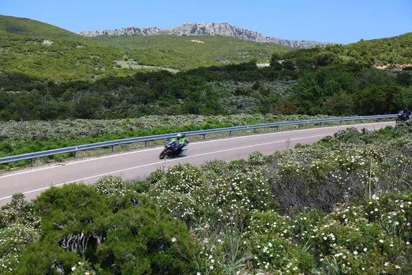 Sardinia Motorcycle Touring Mountain Landscape Supramonte Mountains Baunei May Sardinia — Stock Photo, Image
