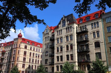 İsveç 'in Göteborg şehrinde. Olivedal ilçesinin sokak manzarası.