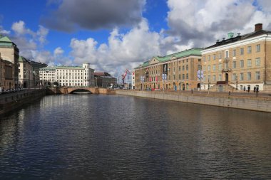 GOTHENBURG, SWEDEN - 26 AĞUSTOS 2018: Gothenburg, İsveç şehir manzarası. Göteborg, 1 milyon nüfusuyla İsveç 'in en büyük ikinci şehridir..