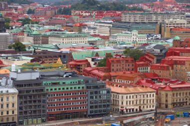 GOTHENBURG, SWEDEN - 27 Ağustos 2018: İsveç 'in Nordstaden ilçesi ile Göteborg şehrinin havadan görünüşü.