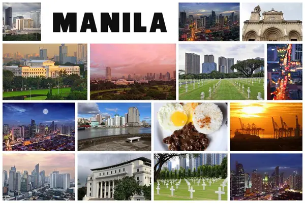 Manila city postcard (Philippines) - travel place landmarks photo collage. Manila collage.