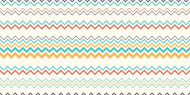 Kusursuz desen. Geometrik zigzag klasik moda modeli. Retro dikişsiz vektör sembolleri. Renkli zigzag.