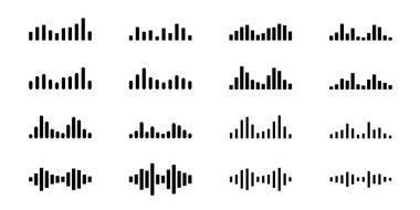 Podcast ses akışı sembolü koleksiyonu. Radyo, podcast veya yayın logosu için tasarım ögesi ayarlandı.