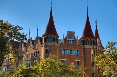 Landmark in Barcelona, Spain. Casa de les Punxes - palace in Eixample district. clipart