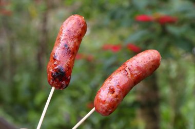 Tayvan 'daki Taroko Gorge Ulusal Parkı' nda mısırlı sosis. Geleneksel yerel yiyecekler.