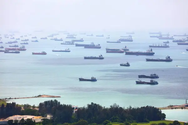 Багато Кораблів Чекають Їзду Порт Сінгапуру — стокове фото
