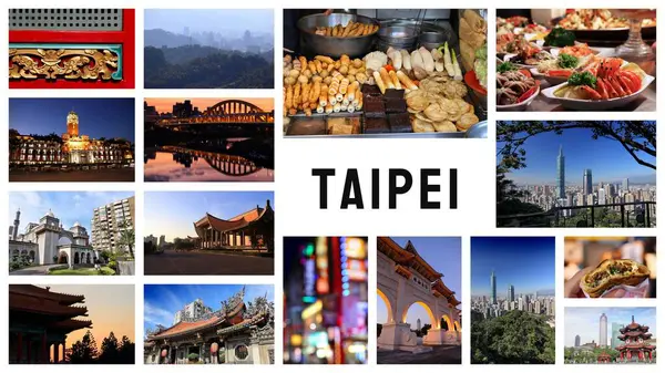 Taipei City Postcard Ttravel Place Landmark Photo Collage — Stock Photo, Image