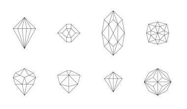 Minimum elmas ve kesimli mücevher seti. Basit vektör mücevherleri koleksiyonu.