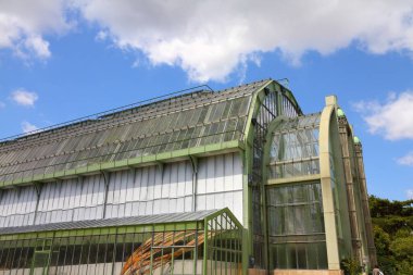 Paris şehri, Fransa. Jardin des Plantes 'teki eski cam ev..