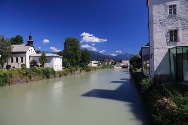 Hallein historic town in Austria. Salzburg State. River Salzach. clipart