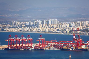 HAIFA, ISRAEL - OCTOBER 31, 2022: Overview of Port of Haifa, a major seaport in Israel. One of 3 major ports in Israel.