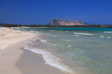 İtalya, Sardinya 'daki La Cinta mükemmel plajı. Sardunya adasındaki Costa Smeralda bölgesi.