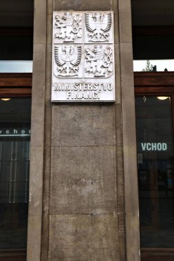 PRAG, CZECH Cumhuriyet - 5 Mayıs 2024: Prag, Çek Cumhuriyeti Maliye Bakanlığı. Çekçe adı: Ministerstvo Finans.