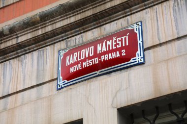 Prague street name sign - Karlovo Namesti square. Prague city, Czech Republic. clipart