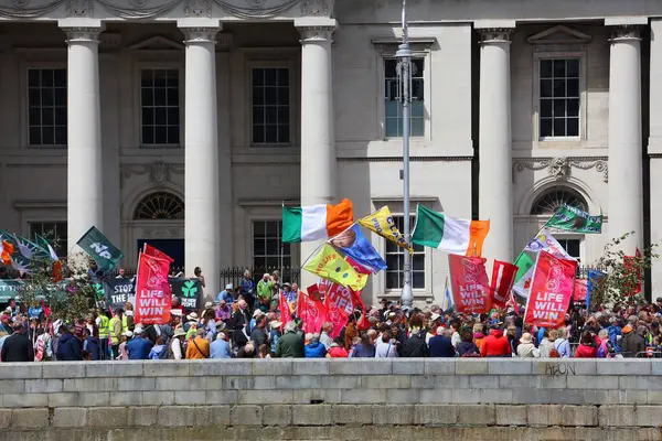 stock image DUBLIN, IRELAND - JULY 6, 2024: People take part in pro life Rally For Life protest in downtown Dublin.