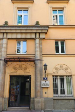 KRAKOW, POLAND - 28 AĞUSTOS 2018: Akademia Muzyczna (Müzik Akademisi) Krakow, Polonya. Krakow 'daki Konservatuar.