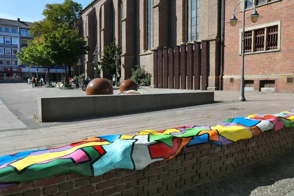 stock image BOTTROP, GERMANY - SEPTEMBER 20, 2020: Painted bench at a public square of Bottrop, Germany. Bottrop is an important former industrial town of North Rhine-Westphalia.