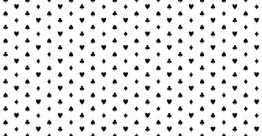 Kart oynuyorum, pürüzsüz desen. Poker masası ya da kumarhane masa örtüsü vektör dokusu tasarımı. Siyah ve beyaz renkler.