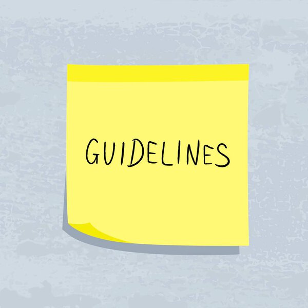 Guidelines word sign. Yellow sticky note message. Paper sign.