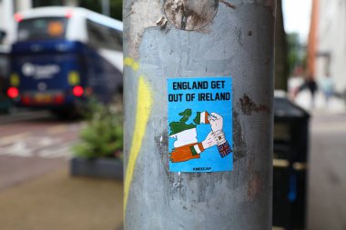 BELFAST, UK - JUNE 22, 2024: England Get Out Of Ireland independence, nationalism and republicanism movement sticker in Belfast. clipart