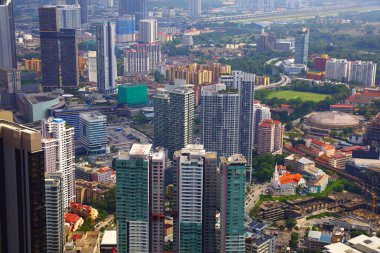 Kuala Lumpur şehri Bukit Bintang ve Hang Tuah bölgesinin havadan görüntüsü. Kuala Lumpur, Malezya.