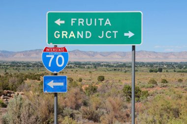 Directions to Fruita, Grand Junction and Interstate 70 highway in Colorado, United States. clipart