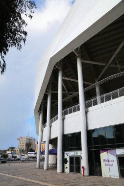 TEL AVIV, ISRAEL - NOVEMBER 2, 2022: Bloomfield Stadium in Tel Aviv, Israel. It is the home stadium of Maccabi Tel Aviv, Hapoel Tel Aviv and Bnei Yehuda Tel Aviv. clipart