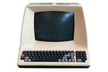 Retro bilgisayar beyaz arkaplanda izole edildi. Klasik kişisel bilgisayar.