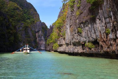 Filipinler Palawan Adası doğası. Karst kayalık arazisi - Filipinler 'de Palawan adası gezisi.
