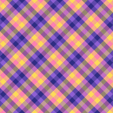 Mor, sarı, pembe, ekose desenli. Vektör moda tasarımı. Kusursuz ekose desenli. Klasik tartan kontrol arkaplanı.