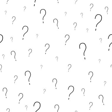 Kusursuz desen. Vektör soru işareti kalıbı. Sosyal medya sınavı, anket ya da anket için soru işareti tasarımı. Siyah beyaz renk.