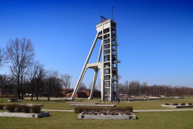 Industrial structure - coal mine shaft tower. Currently a historic monument in Chorzow, Poland known as Szyb Prezydent. clipart