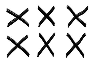 Grunge X işareti hazır. Çapraz X sembolü illüstrasyon koleksiyonu. Bir şeyi iptal etmek, reddetmek ve reddetmek için çapraz tasarım ögesi.