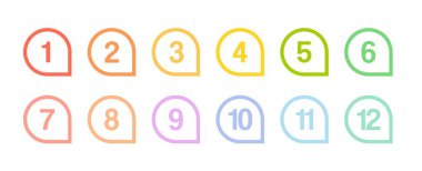 Madde madde tasarım elemanı ayarlandı. Bilgi grafikleri için listeleme numaraları - basit renkli modern grafik tasarımı.