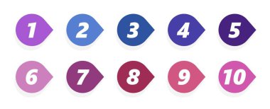 Madde madde tasarım elemanı ayarlandı. Bilgi grafikleri için listeleme numaraları - basit renkli modern grafik tasarımı.