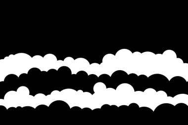 Gökyüzü ve bulutlar siyah ve beyaz. Vektör karikatür çizimi. Basit düz stil grafikleri kalın tasarım.