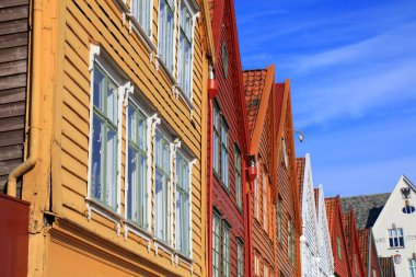 Bergen şehri, Norveç. Bryggen limanı ahşap mimari - UNESCO Dünya Mirası Sitesi.