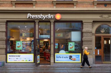 GOTHENBURG, SWEDEN - AUGUST 27, 2018: Pressbyran convenience store and newsagent in Gothenburg, Sweden. clipart