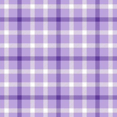 Mor beyaz şablon. Kusursuz vektör kumaşı. Masa örtüsü, battaniye, bez ya da sıradan moda baskı tasarımı. Damalı ekose desen.