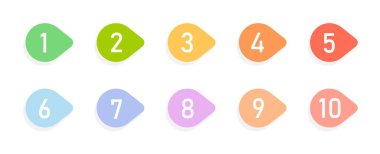 Madde madde tasarım elemanı ayarlandı. Bilgi grafikleri için listeleme numaraları - basit renkli modern grafik tasarımı.