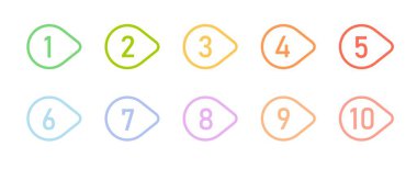 Madde madde tasarım elemanı ayarlandı. Bilgi grafikleri için listeleme numaraları - basit renkli modern grafik tasarımı.