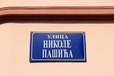 Street in Novi Sad, Serbia. Nikola Pasic street name sign, honoring Serbian politician. clipart