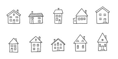 El çizimi ev seti. Çizgi film stili vektör çizimi. Ayrı nesne kümesi.