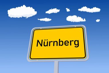 Nurnberg (Nuremberg), Almanya 'da şehir simgesi. Şehir adı Hoşgeldin Yol İşareti vektör çizimi.