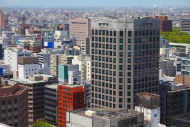 Nagoya, Japonya şehir manzarası. Modern Japon şehri.